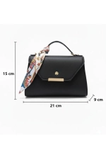 Bolso de Hombro y Mano Negro de Cuero Sintético para Mujer con Detalle de Pañuelo Fotografía-5